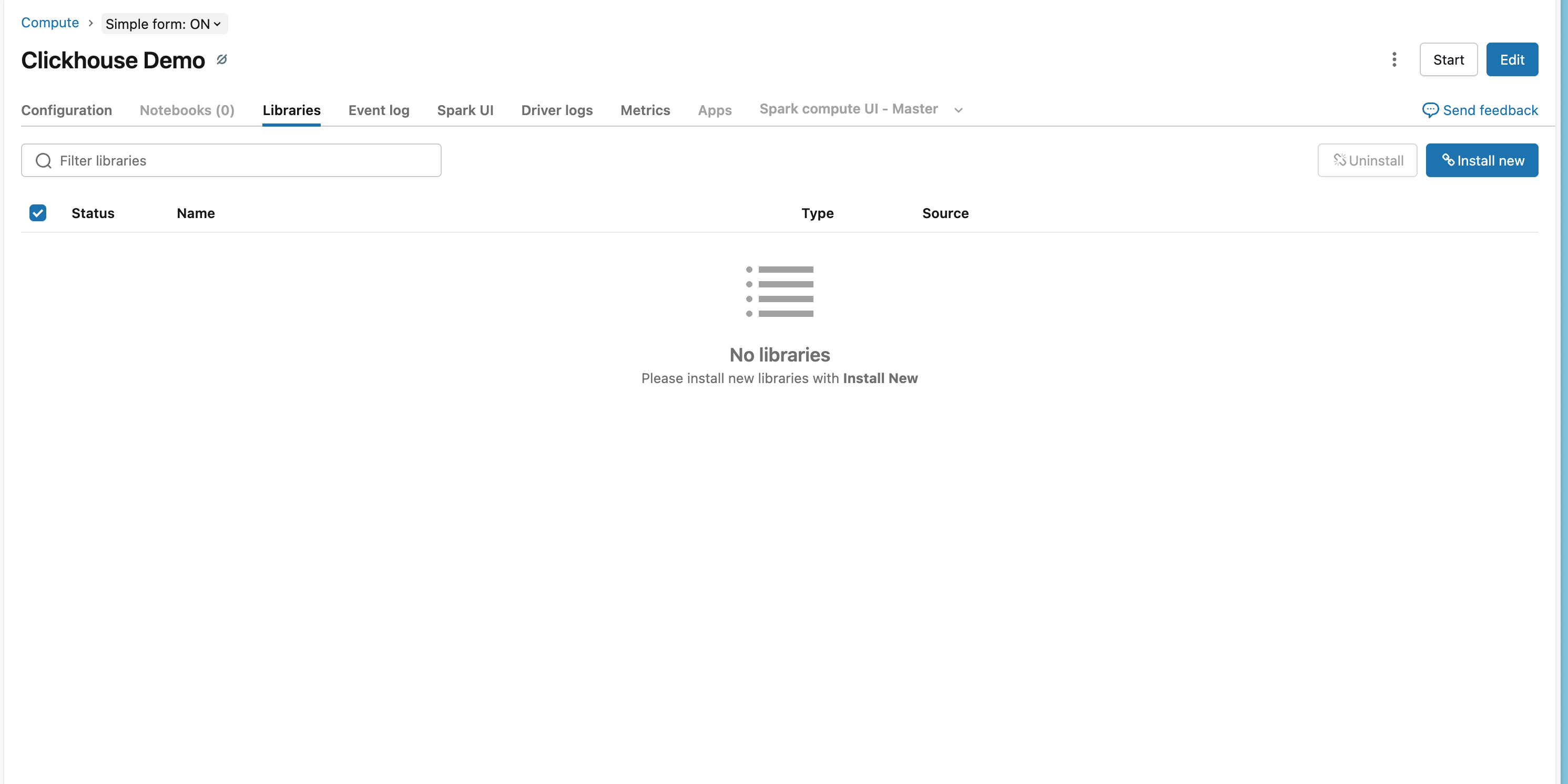 Вкладка Databricks Libraries