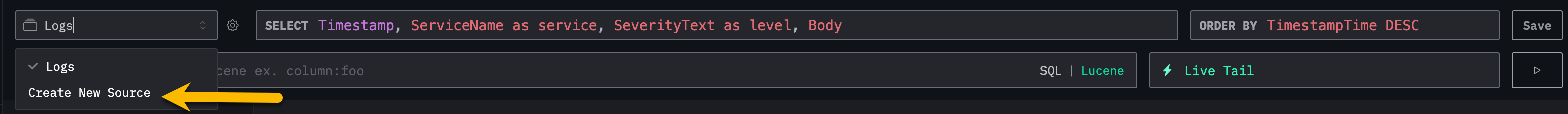 ClickStack: создание нового источника